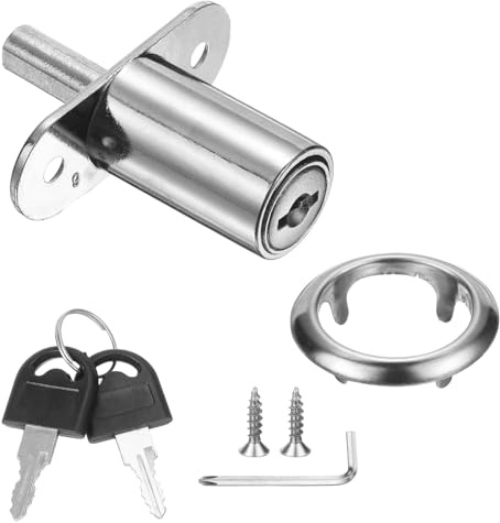 PATIKIL Drawer Desk Push Plunger Lock, 1-1/4 Cylinder Diameter 2-1/16 Cylinder Length Zinc Alloy Sliding Cabinet Locks with Cross Screwdriver Keyed for Wardrobe Drawers, Silver