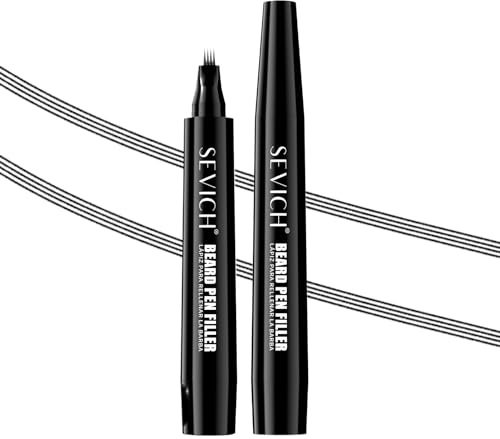 SEVICH Lot de 2 crayons à barbe pour homme - Noir - 4 pointes - Comble instantanément les zones clairsemées et couvre les espaces - Imperméable et résistant à la transpiration - Aspect naturel