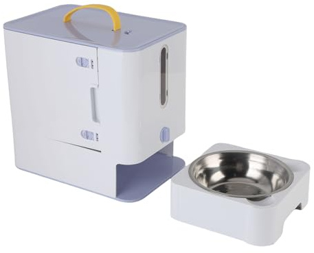 Hamwesh Automatischer Katzenfutterspender, 2-in-1-Katzenfutterspender und -behälter, Transparentes Fenster, Edelstahlnapf, Abnehmbare Teile, Multifunktionaler Automatischer Futterspender für Katzen