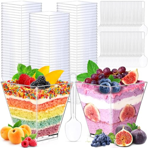 KDISHKRA 60 stycken dessertglas, 122 ml klara fyrkantiga dessertskålar, återanvändbara dessertkoppar, mini dessertkopp för glass, desserter, mousse, pudding, glass, fester och picknick