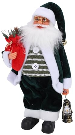 HUSHUI Poupée Père Noël, Figurine de Père Noël de Bureau avec Sac Rouge Amovible et Lanterne, Tissu Vert en Caoutchouc pour Décoration de, Accessoires de Gâteau, Cadeau de Vacances