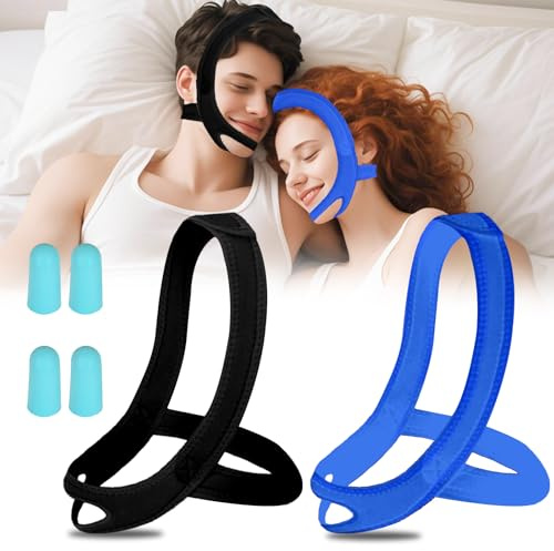 Anti Snoring Chin Strap for Sleeping, 2 Pack Adjustable Jaw Support Strap to Keep Mouth Closed, Soft Snoring Solution for Men Women, Stops Snoring Dry Mouth, Comfort Fit Nighttime Sleeping Aid