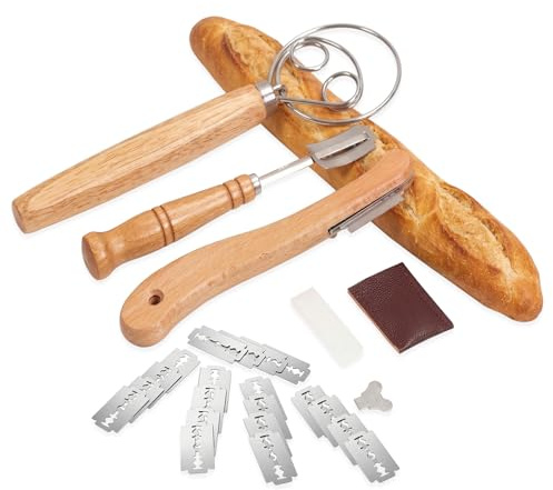 Kanzith Bäckermesser 3er Set, Dänischer Schneebesen Teigbesen, Teigmesser | mit 20 Ersatzklingen, Sauerteig Messer und Rührer, Brot Einschneidemesser, Brot Backen Zubehör, Zum Schneiden von Brotteig