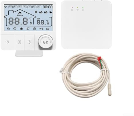 Smart WiFi Wall Thermostat for Tuya Smart, Precise Temperature Control for Wall Boiler, Compact ABS Design, Easy Installation, White (with sensor)