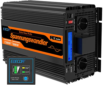 EDECOA convertisseur 12v 220v convertisseur Pur Sinus 3500w Onde sinusoïdale Pure Power Inverter avec télécommande et écran LCD per Camper Voiture (3ème génération)