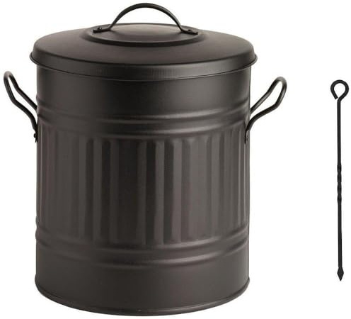 Easy Shopping 15 Litre Colour Mini Metal Coal Bucket with Lid Small Coal Bin with or without Shovel and Poker (Black Bucket with Poker)