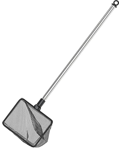 Uniclife 7.6cm Aquarium Fish Net with Telescopic Stainless Steel Handle Small Square Net with Soft Fine Mesh Sludge Food Residue Wastes Skimming Cleaning Net for Fish Tanks Small Koi Ponds and Pools