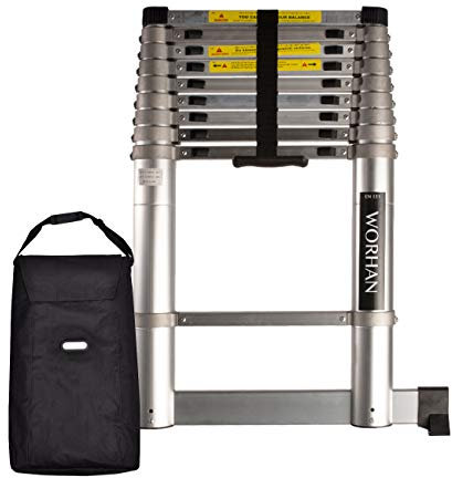 WORHAN 2.6m SCALA CON ANELLI IN ALLUMINIO TELESCOPICA ESTENSIBILE ALLUMIN CON STABILIZZATORI 1AK2.6+bag