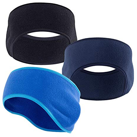 3 Pezzi Vello Fascia Orecchio Capelli Sportivi, Antivento Termico Invernale Paraorecchie per Corsa Running Ciclismo Pallacanestro Sci Uomo Donna (Nero + blu reale + colore blu)