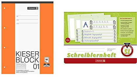 Brunnen 1042941 KIESER-Block Lineatur 1 (A4, 50 Blatt, gelocht, 80 g/m², Klasse 1) & 1044040 Schreiblernheft SL (A4, quer, Lineatur SL, 16 Blatt)