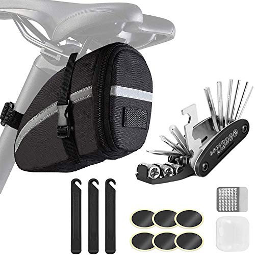 LoneRobe Bike Saddle Bag with Repair Tool Kits, Bicycle Saddle Bag with Repair Set, Bike Bag Under Seat, Bike Seat Bag, Bike Storage Bag with 16-in-1 Multifunction Tool Kits
