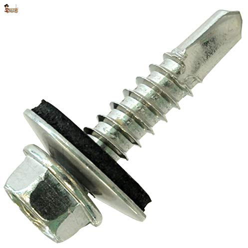 BricoLoco Tornillo autotaladrante roscachapa con arandela de goma. Metal, chapa, panel sándwich … DIN 7504K. Cabeza hexagonal. (4,8x16/16-500 uds.)
