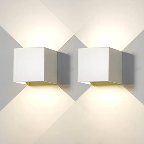 2 Piezas Aplique de Pared exterior LED Lámparas de Pared Interior moderno blanca 6W 4000K blanco natural IP65 impermeable cuadrada de aluminio Ángulo de luz ajustable de diseño y fácil de instalar