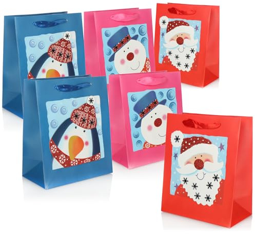 COM-FOUR® 6x Geschenktüte für Weihnachten, Nikolaus und Advent | Geschenktasche mit Weihnachtsmotiv - Geschenkbeutel Set