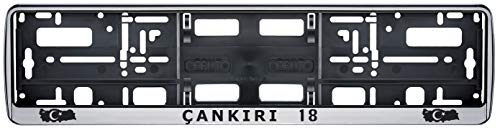 Auto Kennzeichenhalter in der Farbe Silber/Schwarz Nummernschildhalterung Auto, Nummernschildhalter Türkei Flagge 18 Cankiri 2 Stück