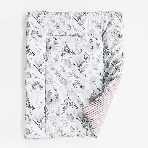 BABEES Wickelauflage Wickelunterlage 70x50 cm 100% Baumwolle Mädchen Junge Baby Kinder zweiseitig (BLUMEN)