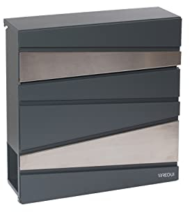 ARREGUI Armor E6905 Cassetta Postale in Acciaio e Acciaio Inossidabile con Portagiornali, Formato M (DIN A4), Cassetta della Posta da Parete Moderna con Coperchio Protettivo, Grigia Antracite e Inox