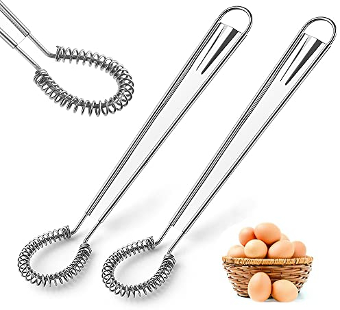 2 Pack Stainless Steel Mini Whisks Spring Coil Wire Egg Beater, Handheld Small Egg Whisk Beater Manual Hand Whisker for Coffee Sauce Milk Mixing