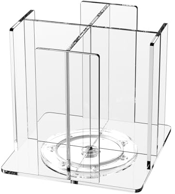 KOTEMON Cup and Lid Holder, 4 Compartment, Square | Rotating Coffee Cup Dispenser Lid Carousel for Restaurant, Buffet, Coffee Station, Bar, Countertop, Clear Acrylic