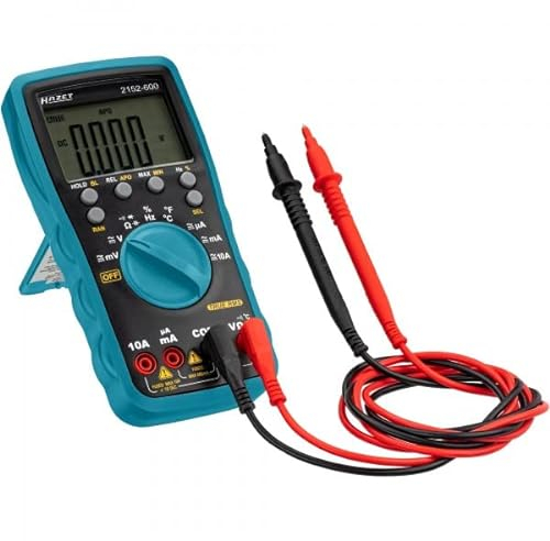 HAZET Multimeter 2152-500 I Digitales Prüfgerät mit LC-Display, 0-600 V, Spannung-, Frequenz-, Kapazität-, Temperatur- und Strom-Messgerät inkl. 2 Batterien mit Data Hold