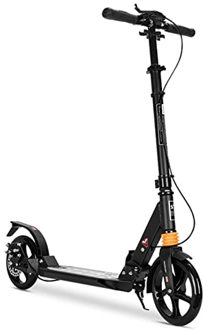 Bueuwe Tretroller Cityroller Erwachsene 150 kg Tragkraft, Kickboard Big Wheel Scooter mit Scheibenbremsen, City Roller für Erwachsene und Kinder, Höhenverstellbar, Aluminium, Schwarz