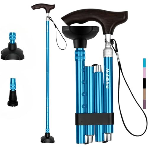 Bastoni da passeggio per anziani, con manico in legno, leggeri, pieghevoli e pieghevoli, per uomini e donne, resistenti e regolabili in lunghezza per camminare, con punta extra e borsa per il