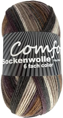 6-fädige Sockenwolle Strumpfwolle -150gr Knaul- 375m Lauflänge - dicke Wolle für besonders warme Socken – grosse Farbauswahl (012)