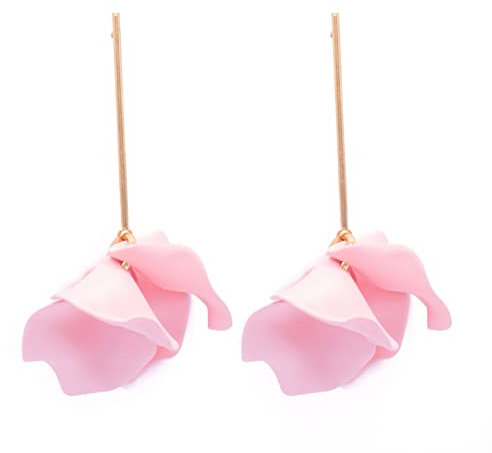 NILUXE DESIGN-Pendientes Flores Colgantes y Barra de Acero Inoxidable Dorados. Pendientes Mujer Día de San Valentin. Pendientes Fiesta. Bonitos para Lucir e Ideal para Regalar(Rosa)
