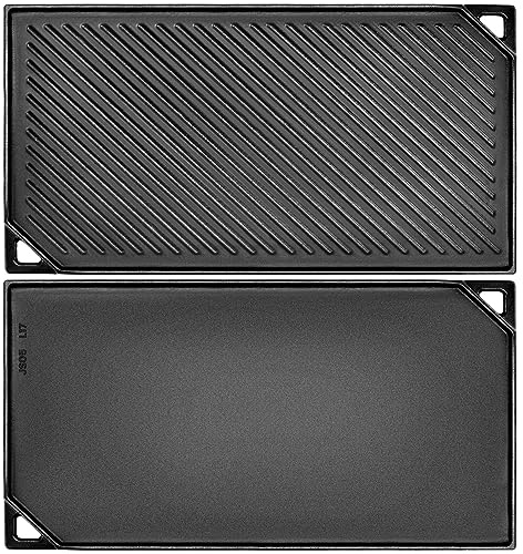 GGC Reversible Cast Iron Griddle, Double-sided Griddle Pan for Stove Tops, Gas Grills and Outdoor Cooking, 16.5 x 9.5 Baking Flat and Ribbed Griddle Plate