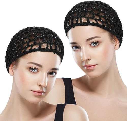 COMNICO Crochet Hair Net 2Pcs Mesh Cover Curls Hair Wrap Towels Sleeping Soft Nylon Bun Lifting Strap Thick Short Knit Snoods Hat Women Long Short Straight Curl Wig (Grey)
