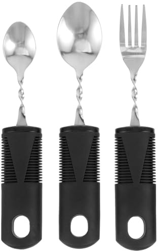 PRETYZOOM Adaptive Utensils Set 3pcs Bendable Cutlery Set Easy Grip Silverware Curved Angled Spoon and Fork Self Feeding Tableware for Disabled Elderly Patients