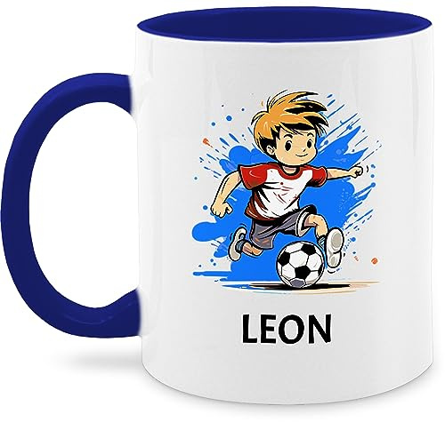 Tasse Tassen 325ml - Fußball Junge Fußballer Geschenk Kinder Name - 325 ml - Dunkelblau - fußballtrainer geschenke fussballtasse fussball jungen ball cup personalisierte fußballtasse fußballfan
