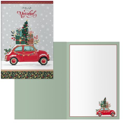 DOHE - Weihnachtskarten - Packung mit 6 Stück - Größe: 11,5 x 17 cm (geschlossen) - Inklusive Umschlag zur Aufbewahrung der Karte (Auto)