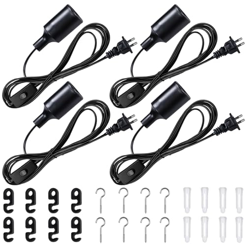 Vegena 4 Pcs E27 Lampenfassung Mit Schalter Lampenfassung Für Flaschen E27 Lampenfassung E27 Mit 6m Kabel E27 Fassung Lampenfassung Mit Kabel Fassung Für Büro Küche Wohnzimmer Kinderzimmer （Schwarz）