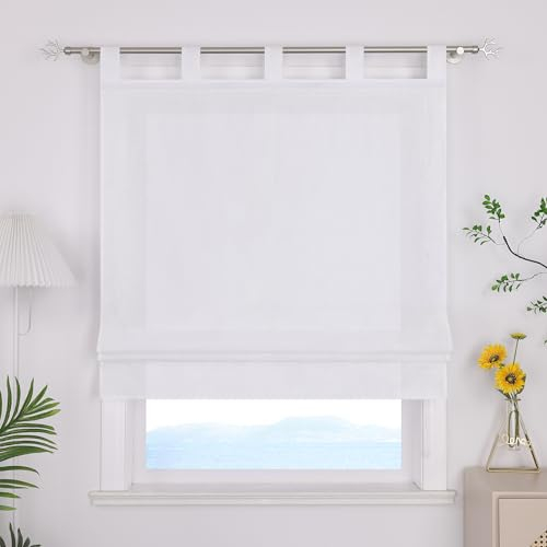 ESLIR Raffrollo mit Schlaufen Uni Gardinen Küche Blickdicht Raffgardinen Wohnzimmer Bändchenrollo für Fenster ohne Bohren Weiß BxH 100x140cm 1 Stück