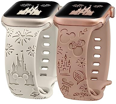 BEEXI 2 Pack Cartoon Engraved Breathable Strap Compatible with Apple Watch | Soft silicone sport breathable strap s fit 38/40/41/42mm, straps for iWatch Series 11 10 9 8 7 6 5 4 3 2 1 SE 1 2 3