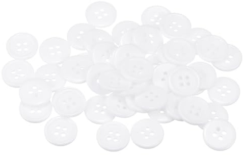 QUARKZMAN 50 Pezzi 28L Bottoni da Cucire 18mm (11/16) Bottone Cucito Artigianale Rotondo Piatto in Resina a 4 Fori Pulsanti per Abbigliamento Fai Da Te, Bianco