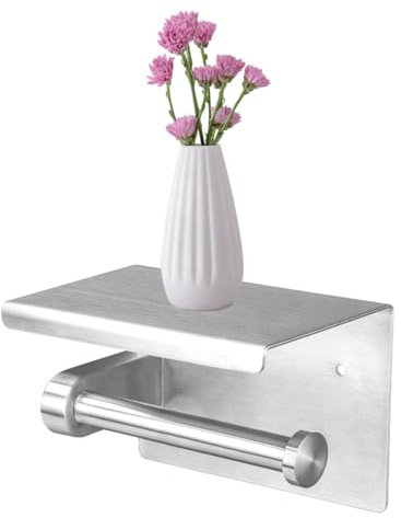 Porte-Rouleau de Papier Toilette en Nickel brossé avec étagère de Rangement - Porte-Papier Toilette argenté pour Salle de Bain - Support Mural en Acier Inoxydable
