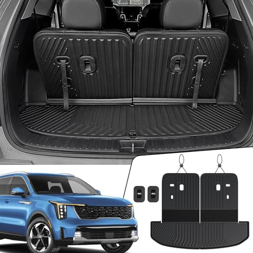 JOULARISE Cargo Mat with Backrest Mats 2-in-1 for 2021-2024 2025 Kia Sorento 6/7 Seats Car Mat Accessories, All Weather TPE Interior Trunk Cargo Liner for S LX EX SX(Cargo Mat with Backrest Mats)