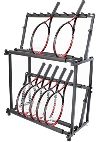 AYCDL Aufbewahrungsregal für Tennisschläger – robuster und Abnehmbarer Tennisschlägerhalter – Metallständer für Schläger, Geige, Spielzeug，Black 2tier