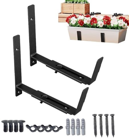 Blumenkastenhalterungen – Blumenkastenhalterung fürs Fenster, verstellbarer Blumenkastenhalter für Geländer | Stabile Blumenkastenhalterungen aus Metall für Terrassengeländer, Fensterbänke, Garten, Zä