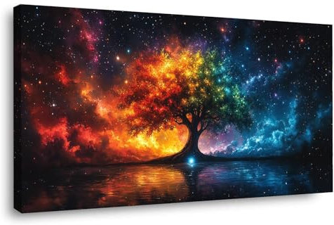 BOHUO Rosso, verde Quadri Moderni Albero della vita Stampa Tela, Albero colorato XXL Quadro soggiorno salotto camera letto ufficio bagno bar ristorante-30x60cm Incorniciato