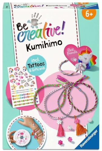 Ravensburger BeCreative Kumihimo & Tattoos - Bastelset für Kinder ab 6 Jahren, Freundschaftsbändchen flechten für Mädchen und Jungen - 25540