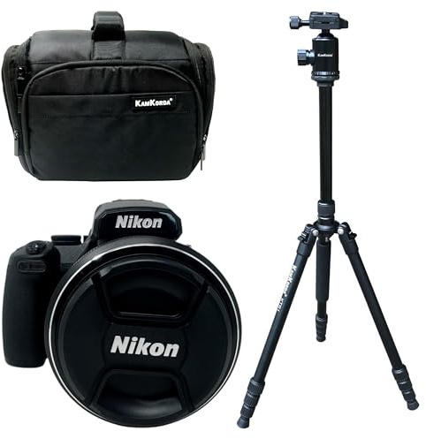 KamKorda Bag + Tripod with P1100 4K Digital Compact Camera 16MP 1/2.3 BSI CMOS Sensor 125x Optical Zoom Lens Dual Detect Optical Vibration Reduction with Built-In Wi-Fi and Bluetooth