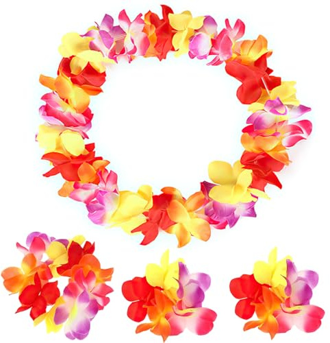 4 Stück bunte hawaiianische Leis, hawaiianische Party-Blumengirlande, Hawaii-Blumen-Halskette, Stirnband, Girlande, Handgirlanden, Leis-Set, Zubehör für Kinder und Erwachsene, Strand, tropische