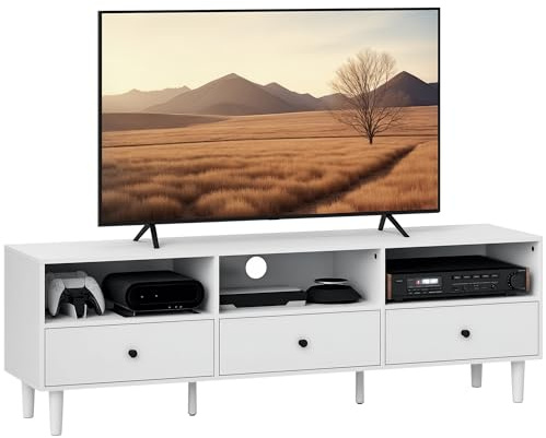 HOMCOM TV Schrank Schubladen Kabelmanagement für 75 Zoll Weiß 140x34x45cm