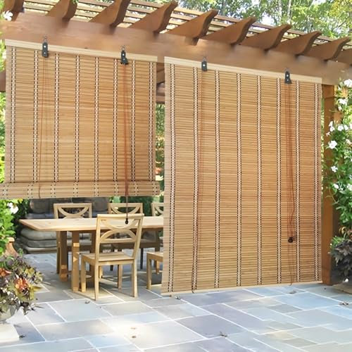 Enarviflare Privacidad Estor Enrollable De Bambú Transpirables Persianas De Bambu Exterior Naturale Cortina Bambu Protector Solar Enrollable De Bambú con Elevador Fácil De Instalar Personalizable