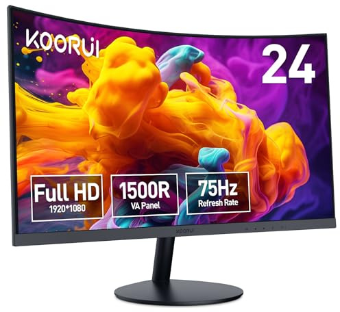 KOORUI - 24 Curved Monitor, Full HD 1080P Curved Monitor, 1500R Display, HDMI VGA, Tilt Adjustment, LCD Display, Eye Care, Black 24N5CA