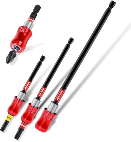 Geinxurn 4PCS Impact Screwdriver Bit Holder Set, Magnetic Extension Quick-Change Socket Bit Holder Cr-V Steel Hex Shank Quick Release Drill Bit Guide (60mm, 100mm, 150mm, 300mm) with 25mm PZ2 T20 T25