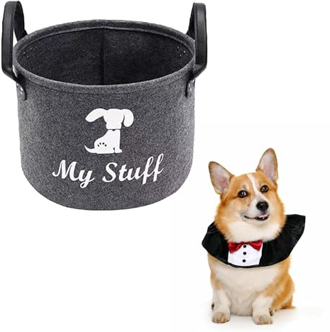 Jyinelx 1Pcs Dog Toy Box Storage, Felt Toy Storage Basket, Can Store Pet Toys, Organize Leashes, Clothes, Blankets, Dry Food and Any Pet Supplies, Practical Accessories (Dark Gray)